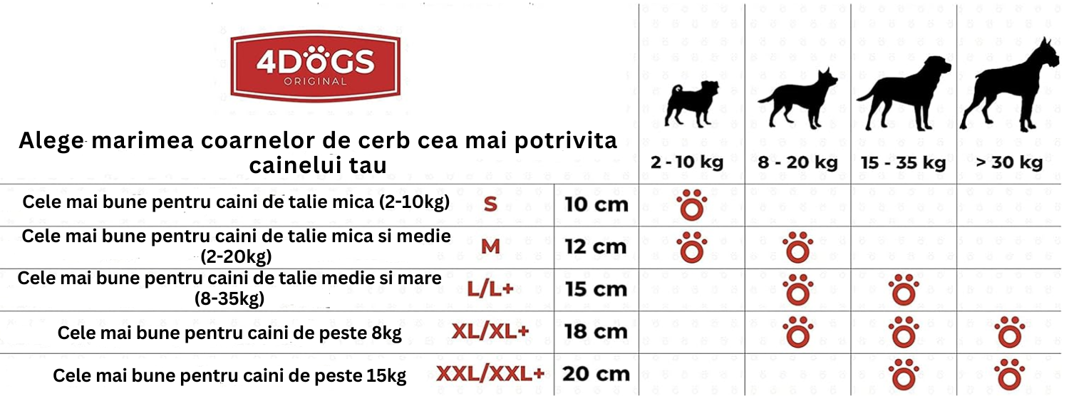 Alege marimea coarnelor de cerb cea mai potrivita cainelui tau